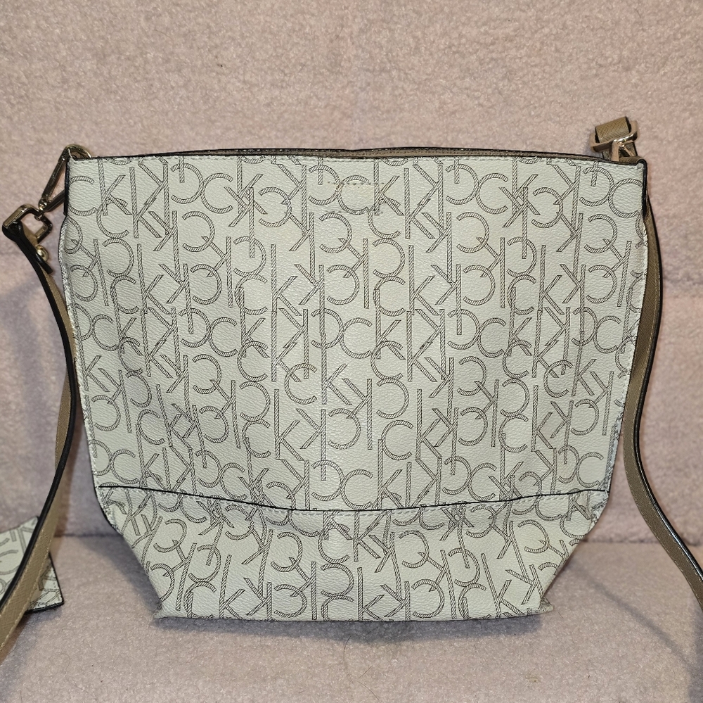 Calvin Klein Beige and Gray Monogram Bag